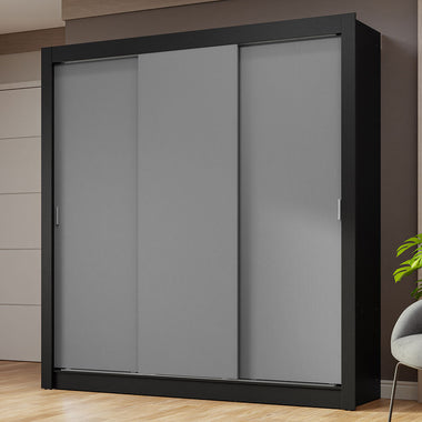 Placard Matrimonial 170 cm 3 Puertas Corredizas Negro/Gris Nobre Madesa