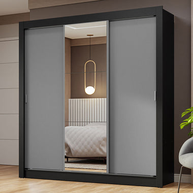 Placard Matrimonial 170 cm 3 Puertas Corredizas con 1 Espejo Marrón/Gris Nobre Madesa