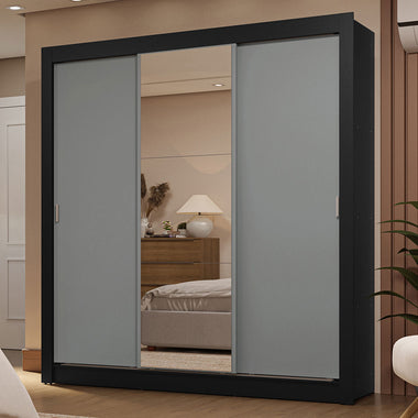 Placard Matrimonial 170 cm 3 Puertas Corredizas 2 Cajones con 1 Espejo Negro/Gris Sublime Madesa