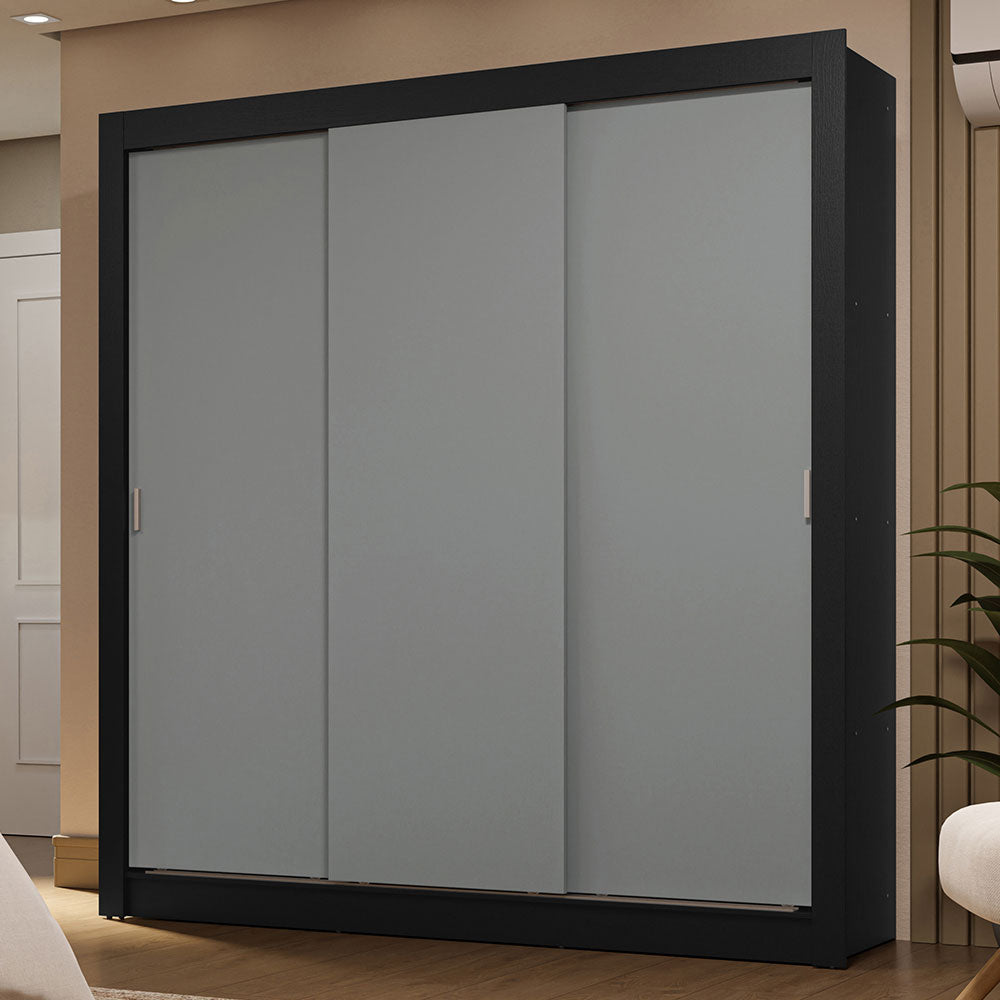 Placard Matrimonial 3 Puertas Corredizas 2 Cajones Negro/Gris Sublime