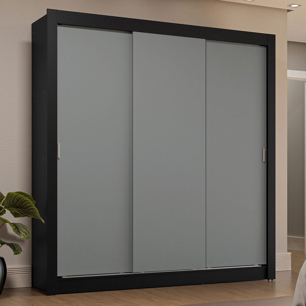 Placard Matrimonial 3 Puertas Corredizas 4 Cajones Negro/Gris Sublime Plus