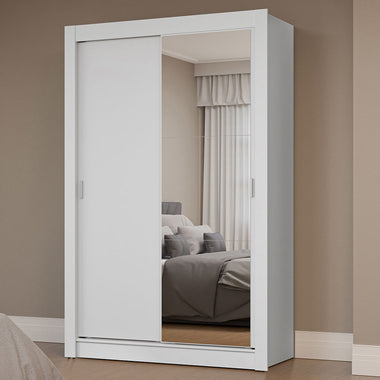 Placard Soltero 117 cm 2 Puertas Corredizas con 1 Espejo Blanco Milano Madesa