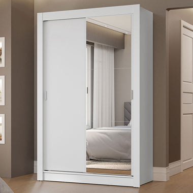 Placard Soltero 117 cm 2 Puertas Corredizas 2 Cajones con 1 Espejo Blanco Vivare Madesa