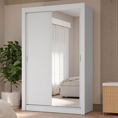 Placard Soltero 117 cm 2 Puertas Corredizas 4 Cajones con 1 Espejo Blanco Vivare Madesa
