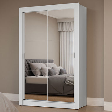 Placard Soltero 117 cm 2 Puertas Corredizas con 2 Espejos Blanco Milano Madesa