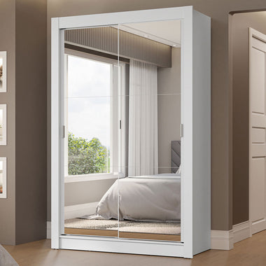 Placard Soltero 117 cm 2 Puertas Corredizas 2 Cajones con 2 Espejos Blanco Vivare Madesa