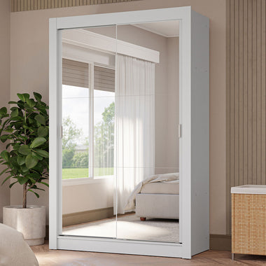 Placard Soltero 117 cm 2 Puertas Corredizas 4 Cajones con 2 Espejos Blanco Vivare Madesa