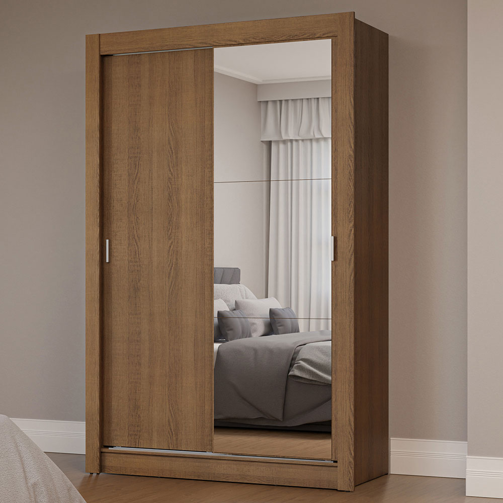 Placard Soltero 2 Puertas Corredizas con Espejo Marrón Milano
