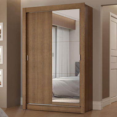 Placard Soltero 117 cm 2 Puertas Corredizas 2 Cajones con 1 Espejo Marrón Vivare Madesa