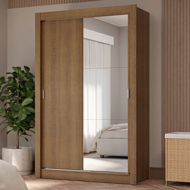 Placard Soltero 117 cm 2 Puertas Corredizas 4 Cajones con 1 Espejo Marrón Vivare Madesa