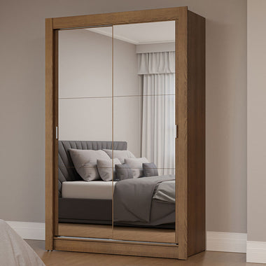 Placard Soltero 117 cm 2 Puertas Corredizas con 2 Espejos Marrón Milano Madesa