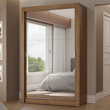 Placard Soltero 117 cm 2 Puertas Corredizas 2 Cajones con 2 Espejos Marrón Vivare Madesa