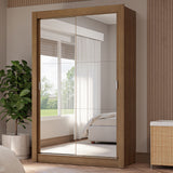 Placard Soltero 2 Puertas Corredizas con Espejos 4 Cajones Marrón Vivare Plus