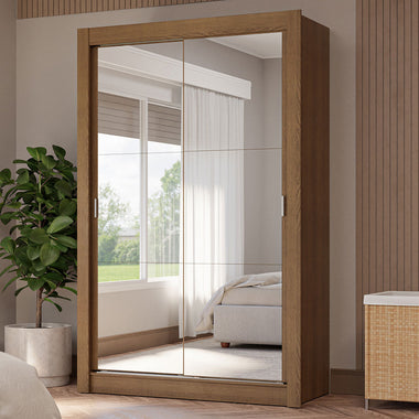 Placard Soltero 117 cm 2 Puertas Corredizas 4 Cajones con 2 Espejos Marrón Vivare Madesa