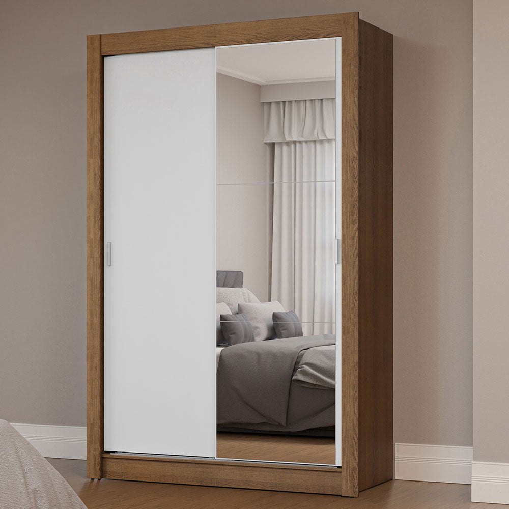 Placard Soltero 2 Puertas Corredizas con Espejo Marrón/Blanco Milano