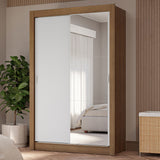 Placard Soltero 2 Puertas Corredizas con Espejo 4 Cajones Marrón/Blanco Vivare Plus
