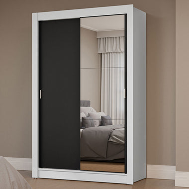 Placard Soltero 117 cm 2 Puertas Corredizas con 1 Espejo Blanco/Negro Milano Madesa