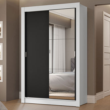 Placard Soltero 117 cm 2 Puertas Corredizas 2 Cajones con 1 Espejo Blanco/Negro Vivare Madesa