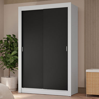 Placard Soltero 117 cm 2 Puertas Corredizas 4 Cajones Blanco/Negro Vivare Madesa