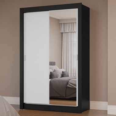 Placard Soltero 117 cm 2 Puertas Corredizas con 1 Espejo Negro/Blanco Milano Madesa