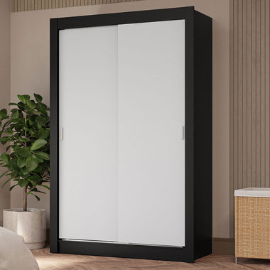 Placard Soltero 117 cm 2 Puertas Corredizas 4 Cajones Negro/Blanco Vivare Madesa