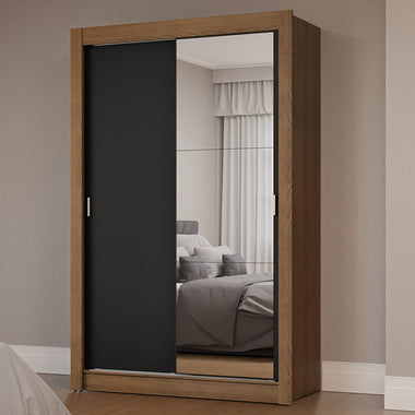 Placard Soltero 117 cm 2 Puertas Corredizas con 1 Espejo Marrón/Negro Milano Madesa