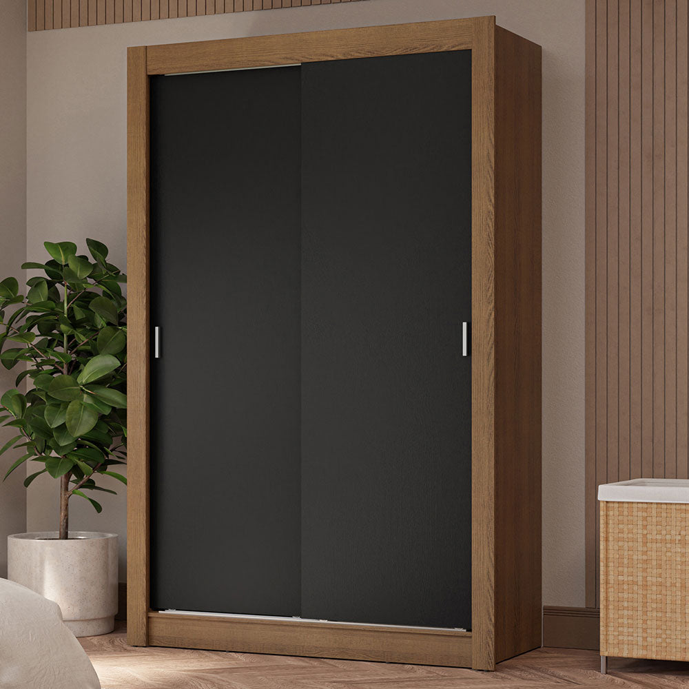 Placard Soltero 2 Puertas Corredizas 4 Cajones Marrón/Negro Vivare Plus
