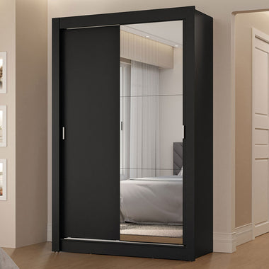 Placard Soltero 117 cm 2 Puertas Corredizas 2 Cajones con 1 Espejo Negro Vivare Madesa
