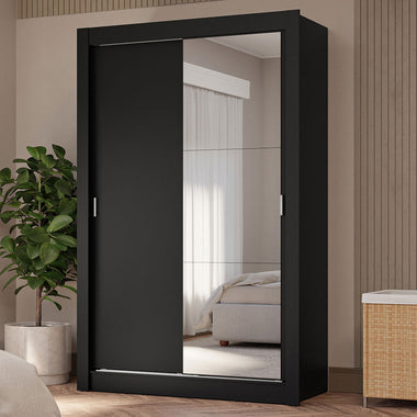 Placard Soltero 117 cm 2 Puertas Corredizas 4 Cajones con 1 Espejo Negro Vivare Madesa