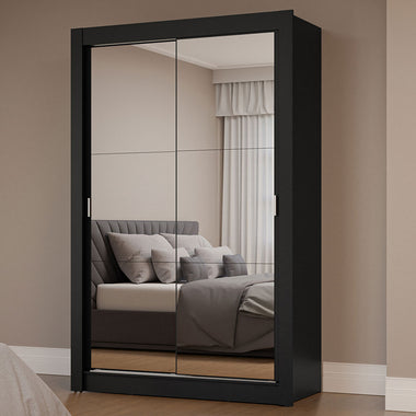 Placard Soltero 117 cm 2 Puertas Corredizas con 2 Espejos Negro Milano Madesa