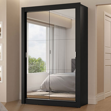 Placard Soltero 117 cm 2 Puertas Corredizas 2 Cajones con 2 Espejos Negro Vivare Madesa