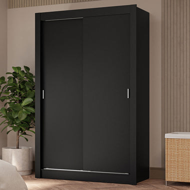Placard Soltero 117 cm 2 Puertas Corredizas 4 Cajones Negro Vivare Madesa