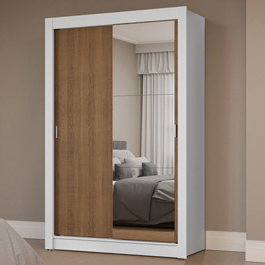 Placard Soltero 117 cm 2 Puertas Corredizas con 1 Espejo Blanco/Marrón Milano Madesa