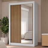 Placard Soltero 2 Puertas Corredizas con Espejo 4 Cajones Blanco/Marrón Vivare Plus