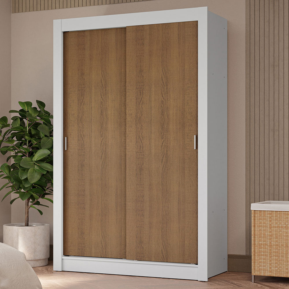 Placard Soltero 2 Puertas Corredizas 4 Cajones Blanco/Marrón Vivare Plus