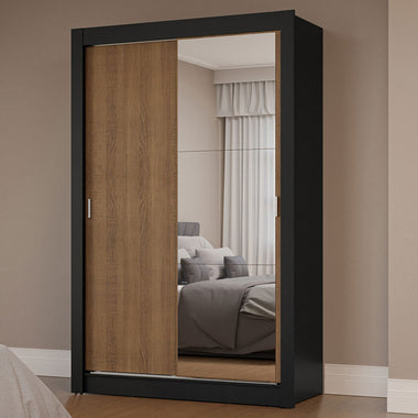 Placard Soltero 117 cm 2 Puertas Corredizas con 1 Espejo Negro/Marrón Milano Madesa