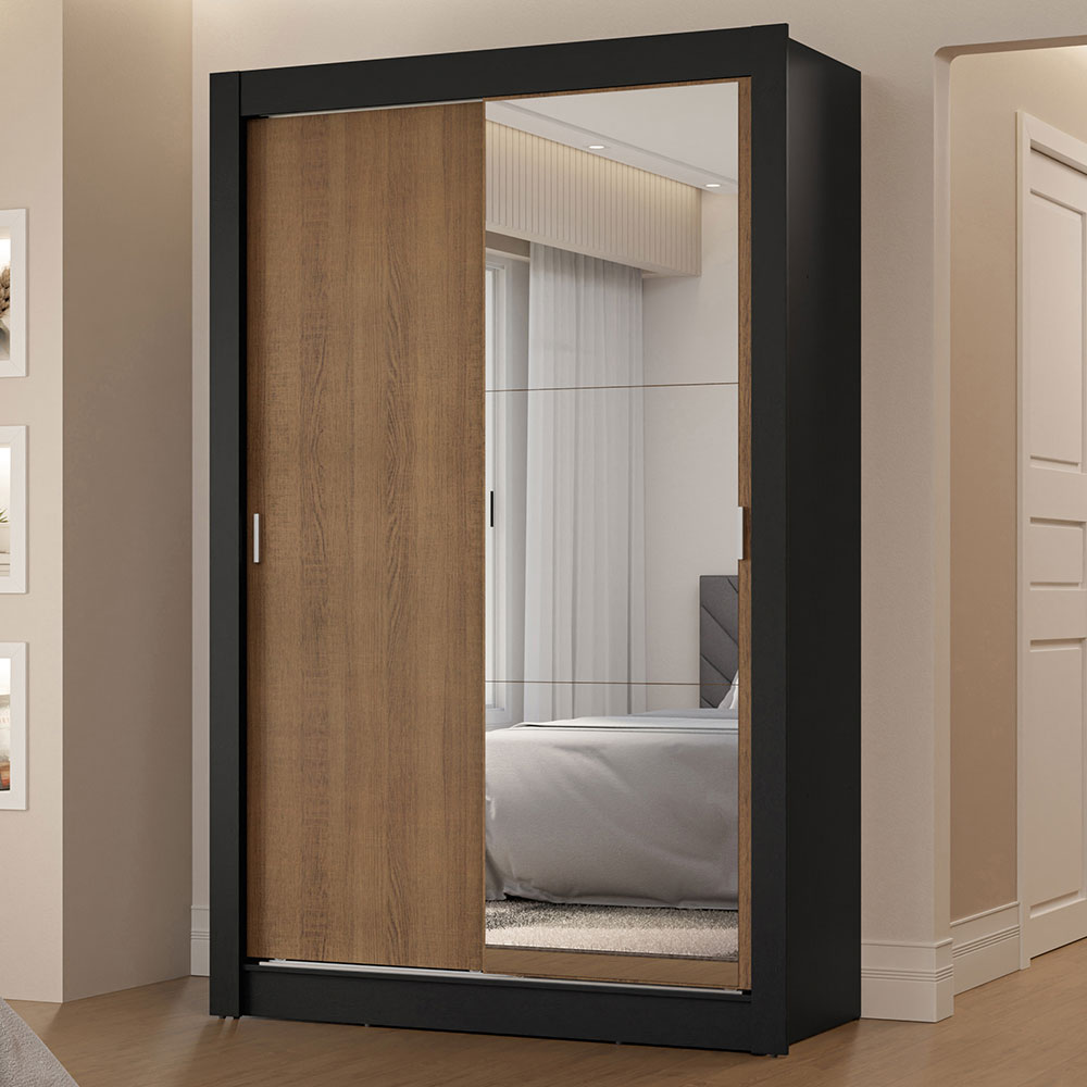 Placard Soltero 2 Puertas Corredizas con Espejo 2 Cajones Negro/Marrón Vivare