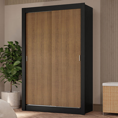 Placard Soltero 117 cm 2 Puertas Corredizas 4 Cajones Negro/Marrón Vivare Madesa