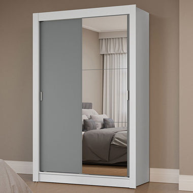 Placard Soltero 117 cm 2 Puertas Corredizas con 1 Espejo Blanco/Gris Milano Madesa