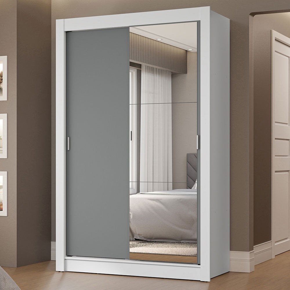 Placard Soltero 2 Puertas Corredizas con Espejo 2 Cajones Blanco/Gris Vivare