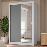 Placard Soltero 2 Puertas Corredizas con Espejo 4 Cajones Blanco/Gris Vivare Plus