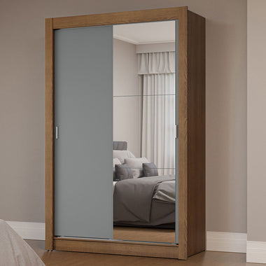 Placard Soltero 117 cm 2 Puertas Corredizas con 1 Espejo Marrón/Gris Milano Madesa