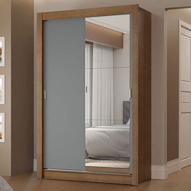 Placard Soltero 117 cm 2 Puertas Corredizas 2 Cajones con 1 Espejo Marrón/Gris Vivare Madesa