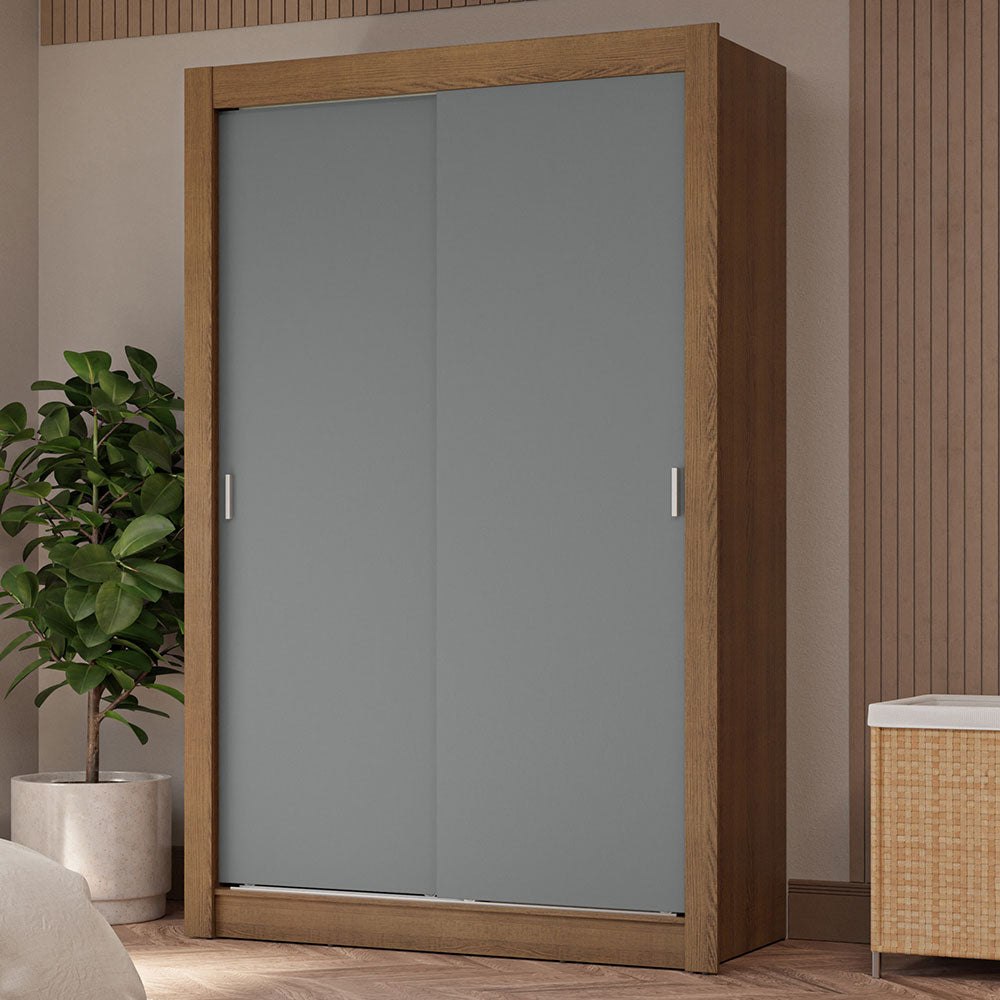 Placard Soltero 2 Puertas Corredizas 4 Cajones Marrón/Gris Vivare Plus