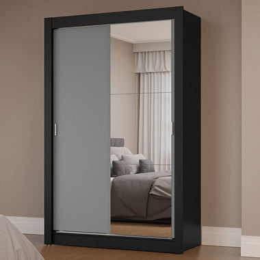 Placard Soltero 117 cm 2 Puertas Corredizas con 1 Espejo Negro/Gris Milano Madesa