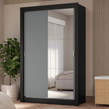 Placard Soltero 2 Puertas Corredizas con Espejo 4 Cajones Negro/Gris Vivare Plus