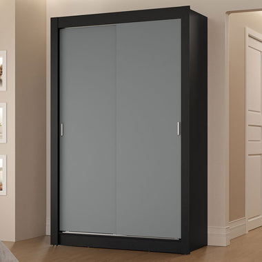 Placard Soltero 117 cm 2 Puertas Corredizas 2 Cajones Negro/Gris Vivare Madesa