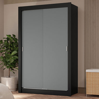 Placard Soltero 117 cm 2 Puertas Corredizas 4 Cajones Negro/Gris Vivare Madesa
