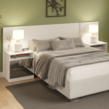 Respaldo de cama extensible Madesa con 2 Mesas de Luz con Espejo Blanco