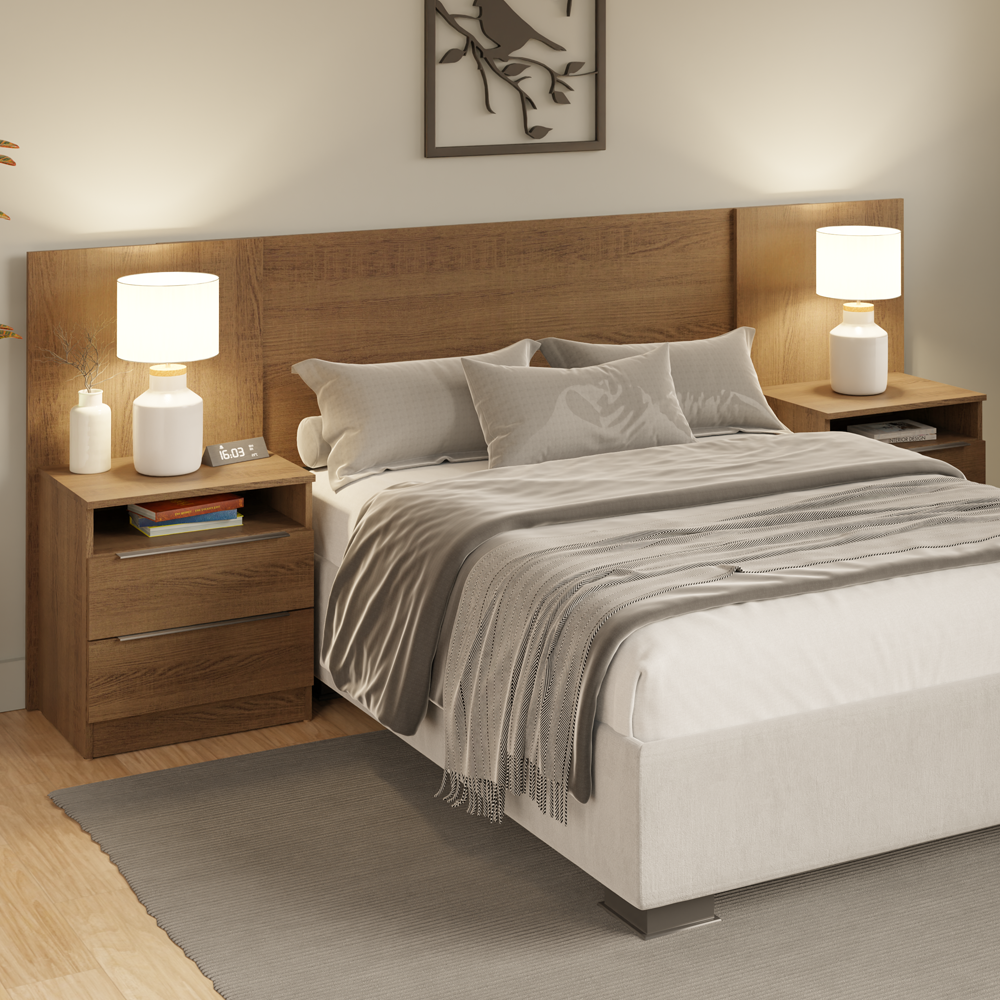 Respaldo de Cama Extensible Madesa con 2 Mesas de Luz Marrón